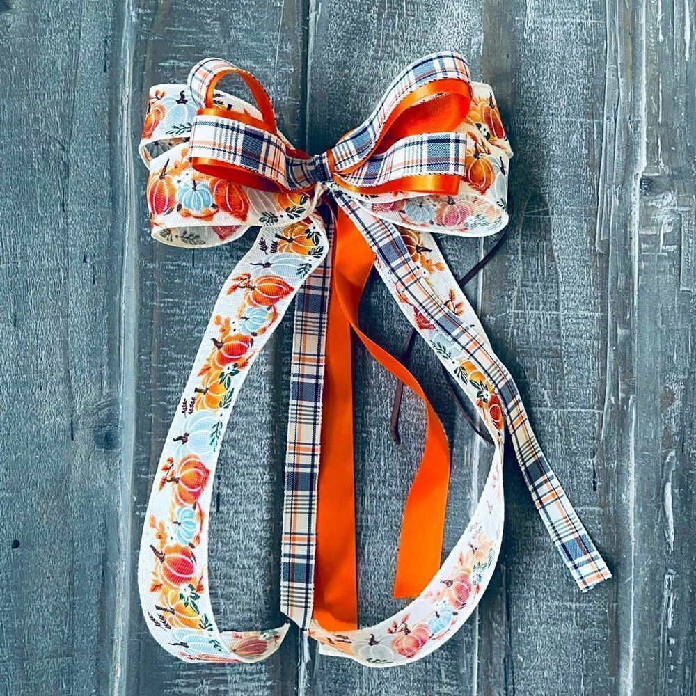 Handmade Fall Pumpkin Ribbon Bow